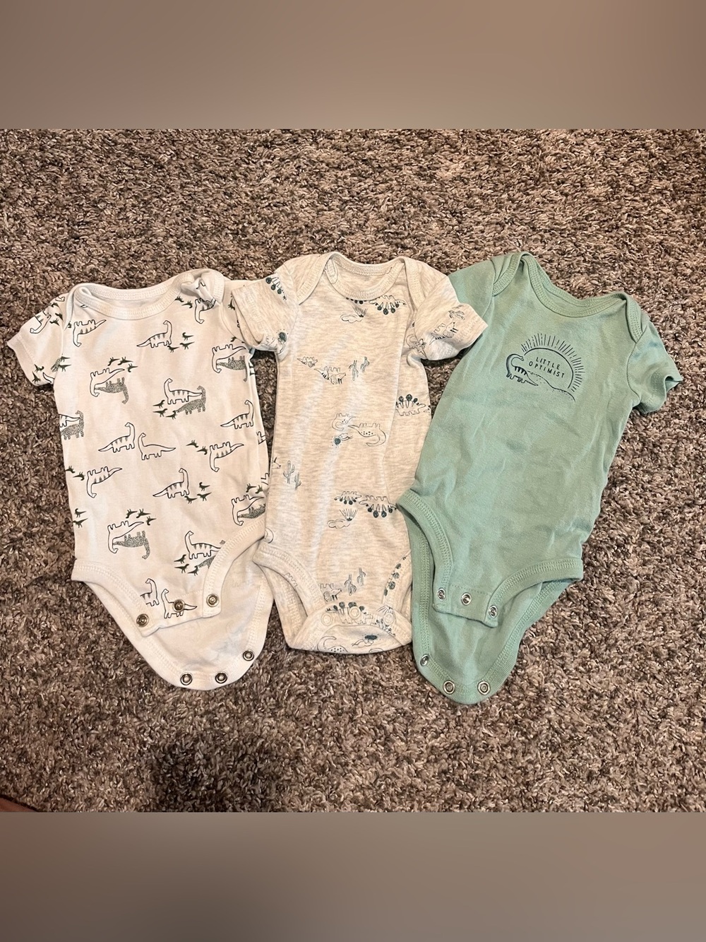 Kids Dino 3 pack One-Piece Bodysuit - Green, Gray, White